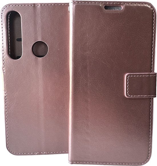 Portemonnee Book Case Hoesje + 2x Screenprotector Geschikt voor: Motorola Moto G8 Plus  Roségoud