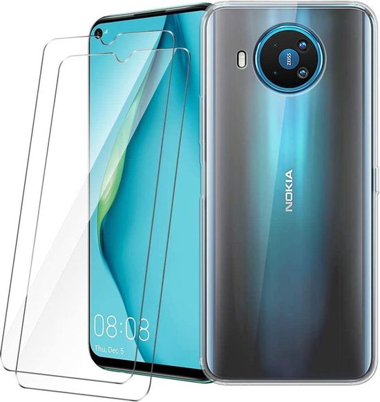 Nokia 8.3 Hoesjes – Transparante Siliconen Backcover – 2 Pack Screenprotector – Gehard Glas-Ilumina Benelux