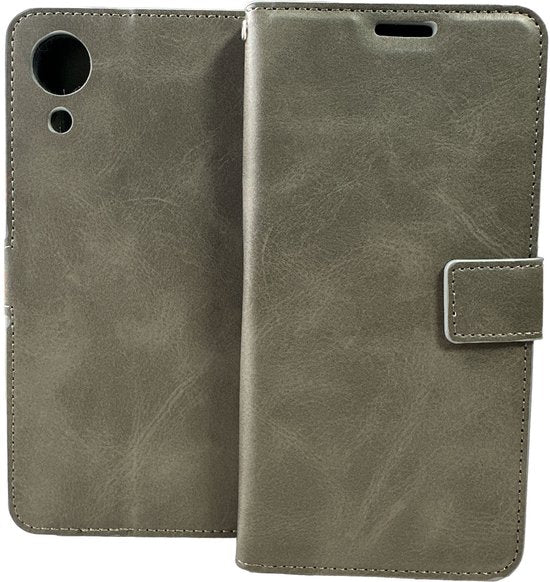 Samsung Galaxy A03 Core Hoesjes – Portemonnee Bookcase – Pasjeshouder – 2 Pack Screenprotector Gehard Glas – Grijs-Ilumina Benelux