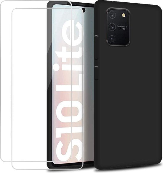 Samsung Galaxy S10 Lite Hoesjes – Soft TPU Backcover – 2x Gehard Glas Screenprotector – Zwart-Ilumina Benelux