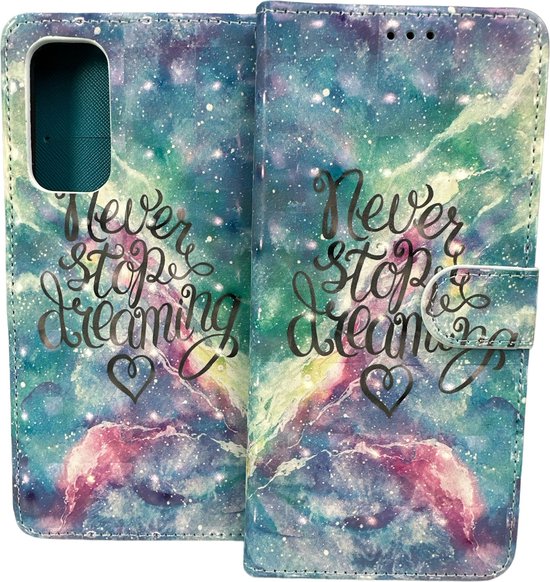 Xiaomi Redmi 10 2022 Hoesjes – Portemonnee Book Case – Pasjeshouder – Magneetsluiting – Never Stop Dreaming Print-Ilumina Benelux