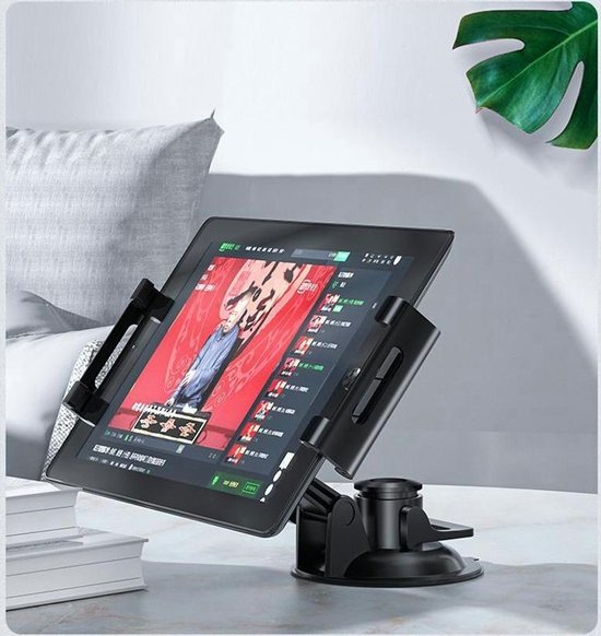 Universele Tablethouder - Dashboard / Raam Auto Houder Geschikt voor: Tablet en iPad - Autohouder met Klem - Tablethouder Autoruit - Tablet & Smartphone Houder Voorruit - Stevige Zuignap - 360° Verstelbaar