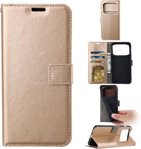 Xiaomi Poco X4 Pro Hoesjes – Portemonnee Book Case – Pasjeshouder – Magneetsluiting – Goud-Ilumina Benelux