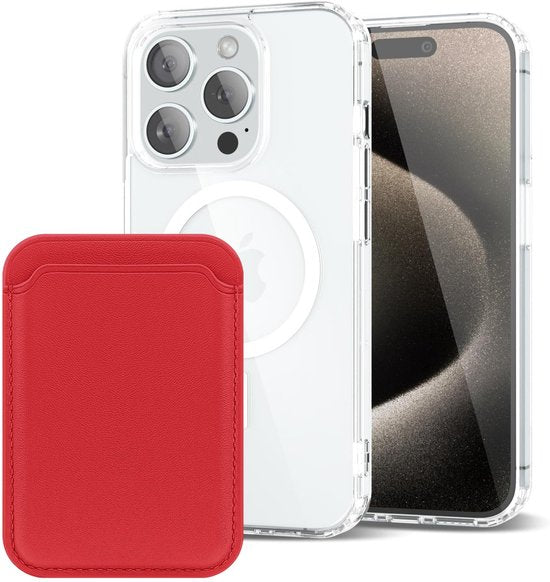 iPhone 15 Pro Hoesjes – Anti-Shock Backcover met MagSafe – Magnetische Pasjeshouder – Rood-Ilumina Benelux
