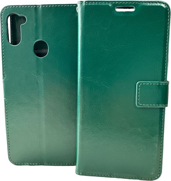 Samsung Galaxy A11 Hoesjes – Portemonnee Hoes – 2 Pack Screenprotector – Pasjeshouder – Groen-Ilumina Benelux