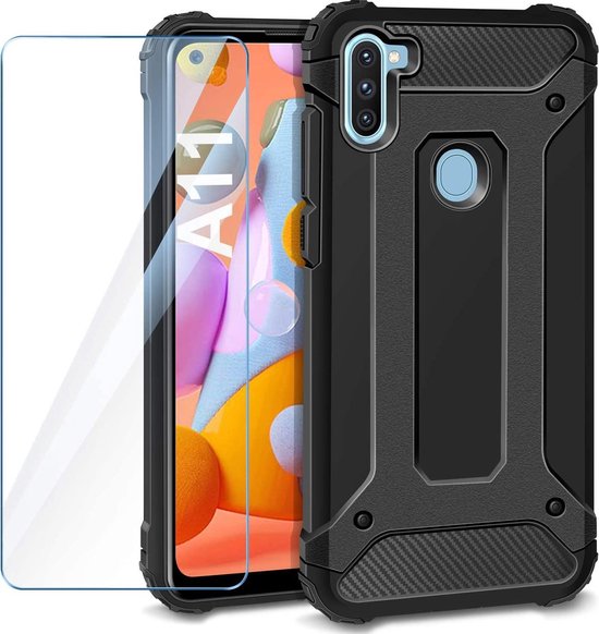 Samsung Galaxy A11 Hoesjes – Heavy Duty Backcover – Schokbestendig – Inclusief Screenprotector Gehard Glas – Zwart-Ilumina Benelux