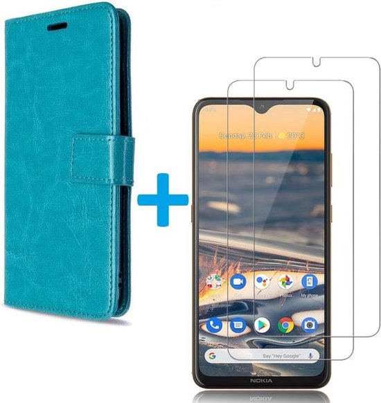 Nokia 1.3 Hoesjes – Bookcase Portemonneehoes – Magneetsluiting – 2x Screenprotector – Turquoise-Ilumina Benelux