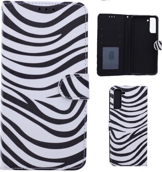 Samsung Galaxy S22 Hoesjes – Portemonnee Book Case – Pasjeshouder – Magneetsluiting – Zebra Print-Ilumina Benelux