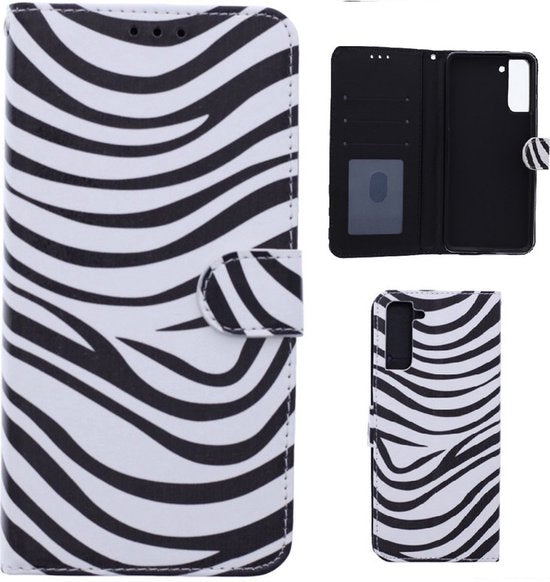 Samsung Galaxy S22 Plus Hoesjes – Portemonnee Book Case – Pasjeshouder – Magneetsluiting – Zebra Print-Ilumina Benelux