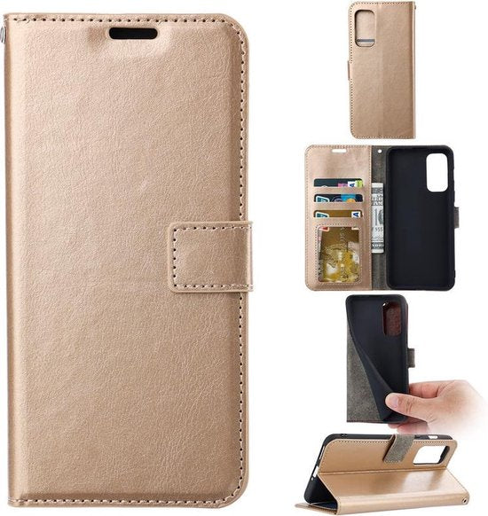 Samsung Galaxy M53 5G Hoesjes – Bookcase Portemonnee Hoes – Pasjeshouder – Magneetsluiting – Goud-Ilumina Benelux