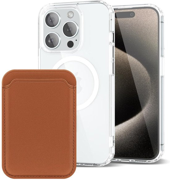 iPhone 15 Pro Hoesjes – Anti-Shock Backcover met MagSafe – Magnetische Pasjeshouder – Bruin-Ilumina Benelux