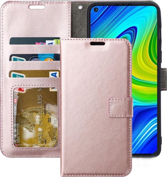 Xiaomi Redmi Note 9 Hoesjes – Portemonnee Book Case – Pasjeshouder – 2x Gehard Glas Screenprotector – Roségoud-Ilumina Benelux