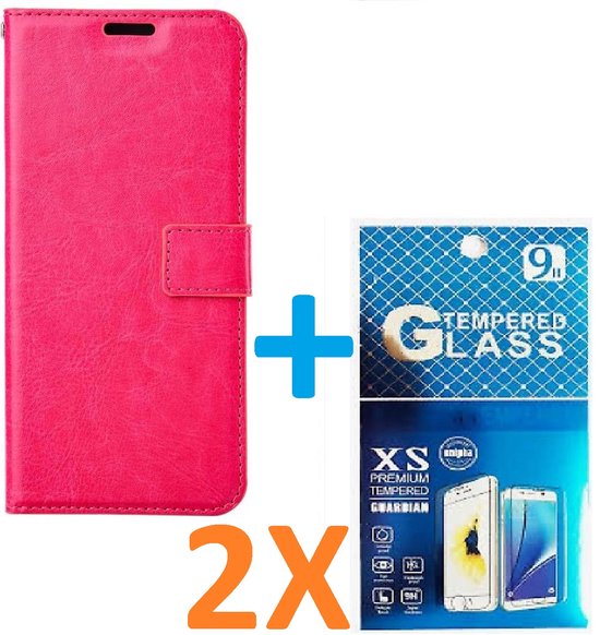 OnePlus Nord 2 5G Hoesjes – Portemonnee Book Case – Pasjeshouder – 2x Glazen Screenprotector – Roze-Ilumina Benelux