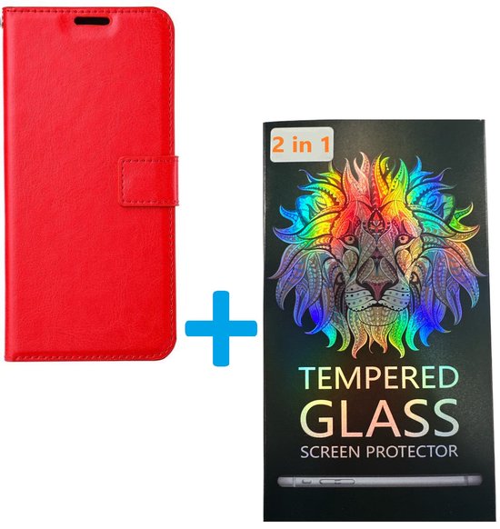 Xiaomi Redmi Note 12 4G Hoesjes – Portemonnee Book Case – Pasjeshouder – 2x Screenprotector Gehard Glas – Rood-Ilumina Benelux