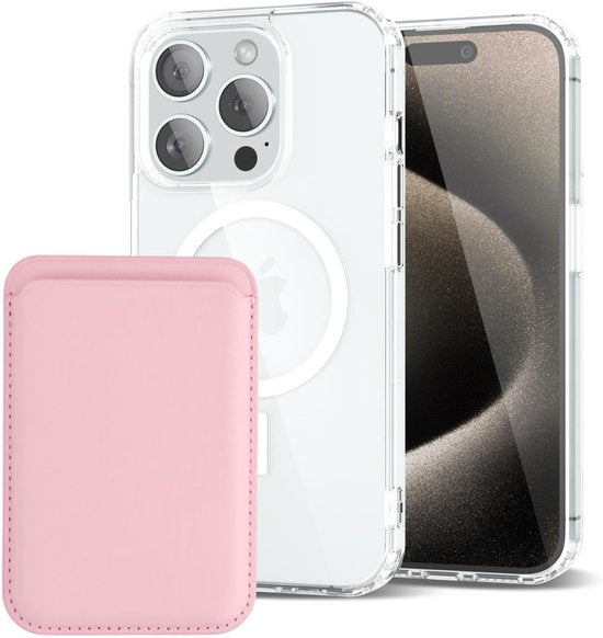 iPhone 15 Pro Max Hoesjes – Anti-Shock Backcover – MagSafe – Magnetische Pasjeshouder – Lichtroze-Ilumina Benelux