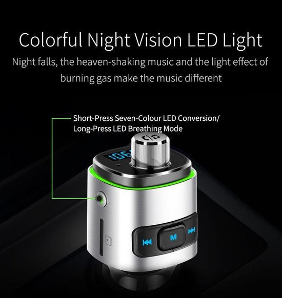 Bluetooth FM Transmitter Auto – Draadloze Carkit Handsfree – QC3.0 USB Snellader – MP3 Speler SD/USB – Zwart-Ilumina Benelux