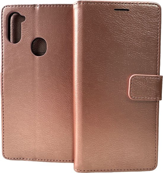 Portemonnee Hoesje - 2 Pack Screenprotector Geschikt voor: Samsung Galaxy A11 - Roségoud