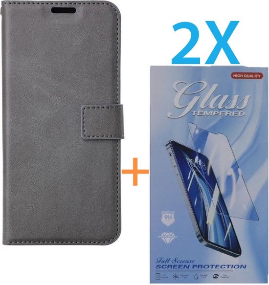 iPhone 16 Hoesjes – Portemonnee Bookcase – Pasjeshouder – 2x Screenprotector – Grijs-Ilumina Benelux