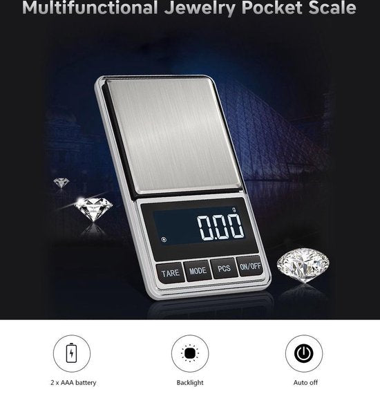 Digitale zakweegschaal 0,01–200g – Hoge precisie – Tarra functie – LCD display – Compact & draagbaar-Ilumina Benelux