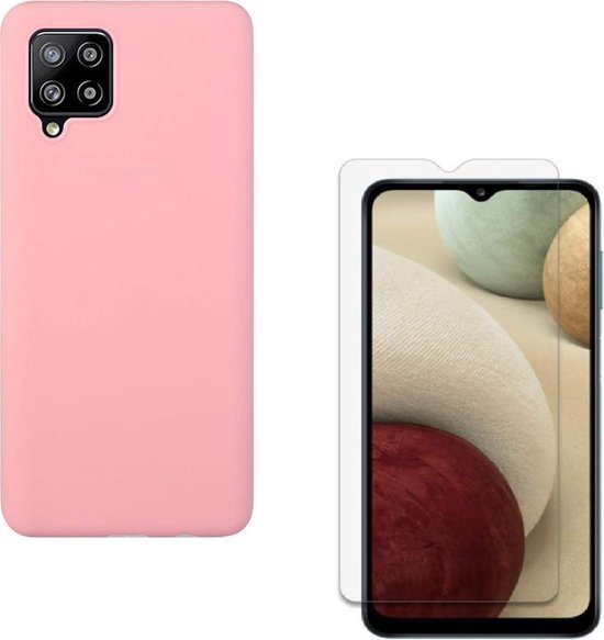 Samsung Galaxy A12 Hoesjes – Liquid Siliconen Backcover – Soft Touch Flexibel – Inclusief Screenprotector – Lichtroze-Ilumina Benelux