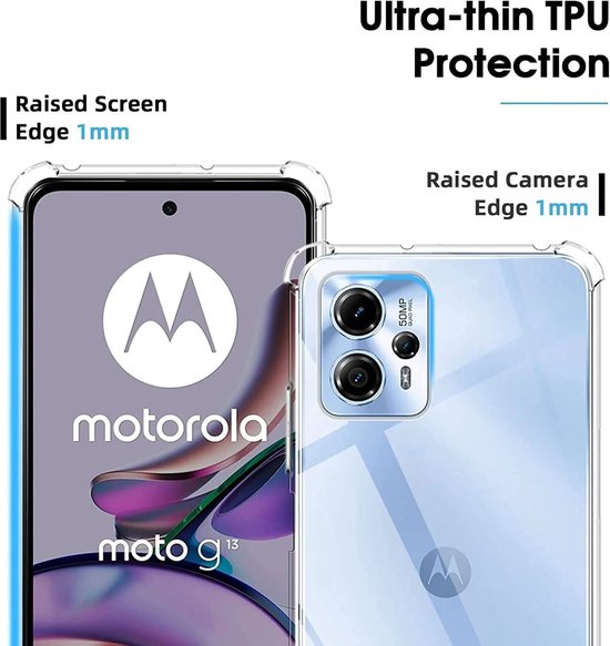 Motorola Moto G13/G23/G53 Hoesjes – Siliconen Backcover – Schokbestendig Anti-Shock – Transparant – 2x Screenprotector-Ilumina Benelux