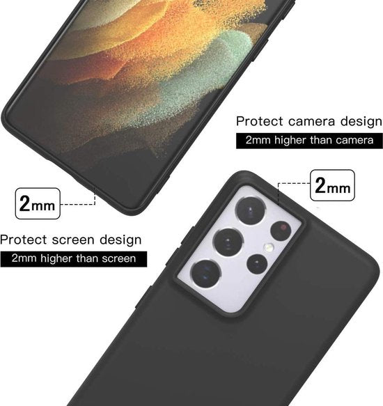 Samsung Galaxy S21 Ultra Hoesjes – Siliconen TPU Backcover – Inclusief Screenprotector Gehard Glas – Zwart-Ilumina Benelux