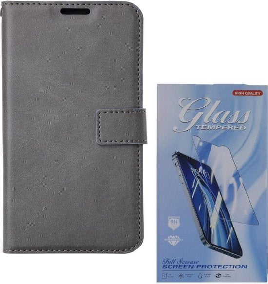Samsung Galaxy S23 Ultra Hoesjes – Portemonnee Bookcase – Pasjeshouder – 2x Gehard Glas Screenprotector – Grijs-Ilumina Benelux