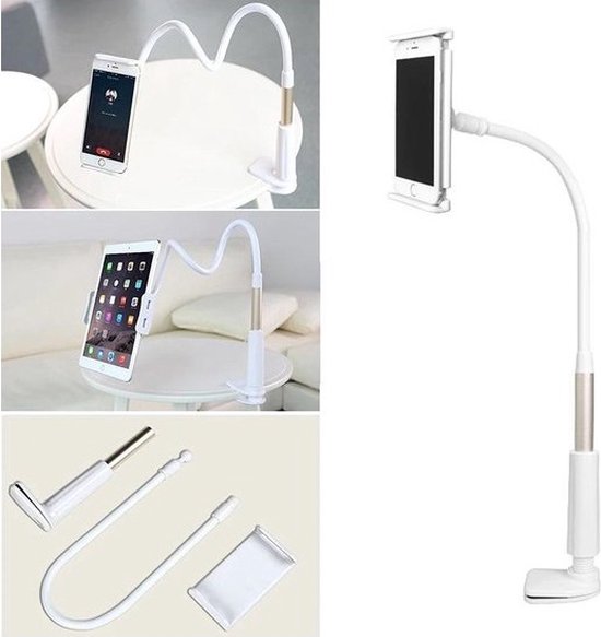 Tablethouder - Bureau houder - Tablet houder - Tablet standaard - o.a. voor tafel, bureau en bed Geschikt voor: iPad en Tablets 4- 11 inch - Wit/Zilver