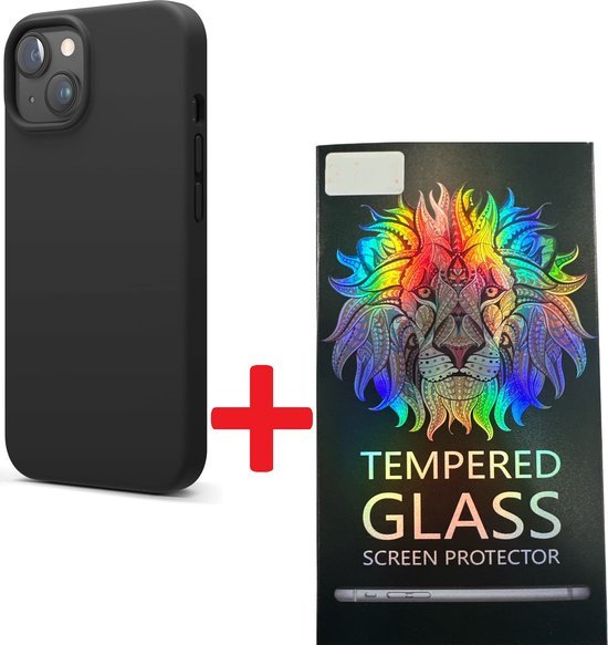 iPhone 13 Hoesjes – Liquid Siliconen Backcover – Inclusief Screenprotector – Schokbestendig – Zwart-Ilumina Benelux