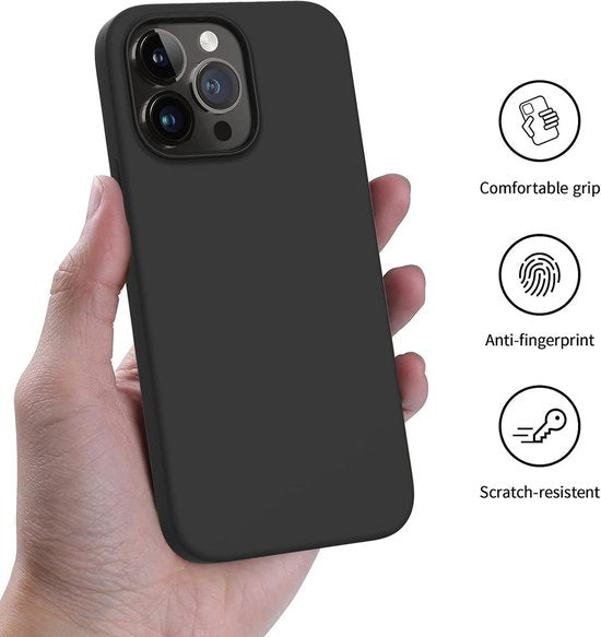 iPhone 16 Pro Max Hoesjes – Liquid Silicone Backcover – Screenprotector & Camera Lens Protector – Zwart-Ilumina Benelux