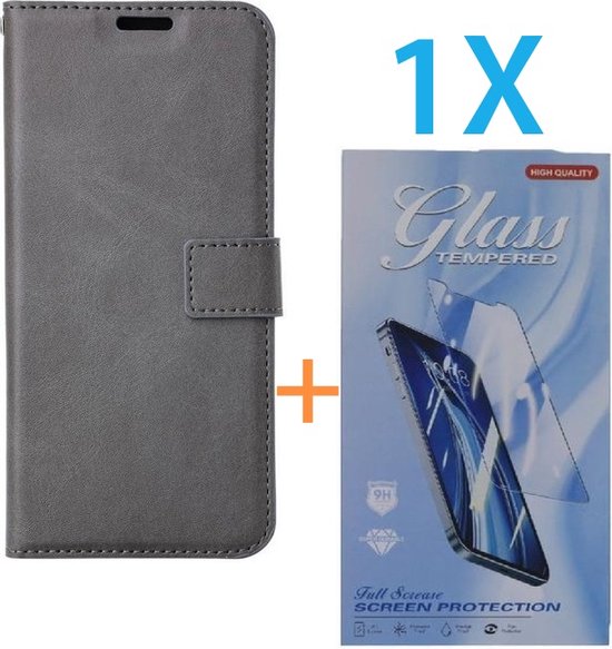 iPhone 16 Plus Hoesjes – Portemonnee Hoes – Magneetsluiting – 1x Screenprotector Gehard Glas – Grijs-Ilumina Benelux