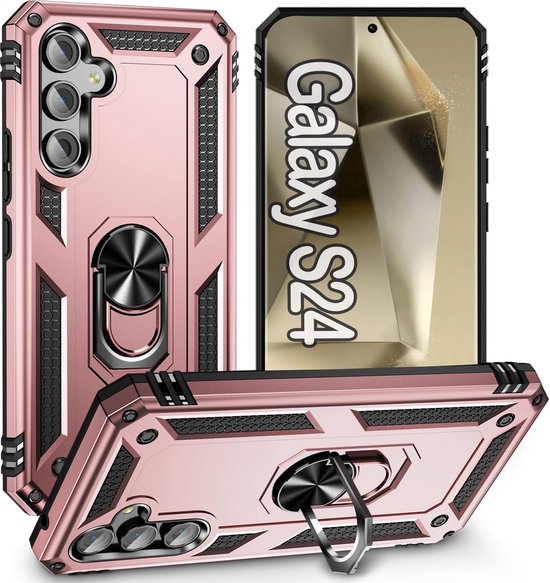 Anti-Shock Hybrid Ring Armor Hoesje Geschikt voor: Samsung Galaxy S24 / Samsung Galaxy S25 - Roségoud