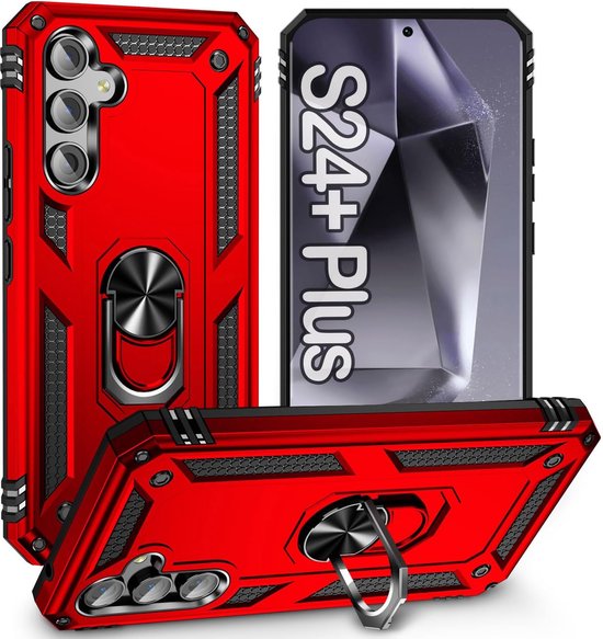 Anti-Shock Hybrid Ring Armor Hoesje Geschikt voor: Samsung Galaxy S24 Plus / Samsung Galaxy S25 Plus - Rood