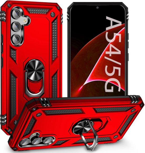 Samsung Galaxy A54 Hoesjes – Anti-Shock Hybride Ring Armor Backcover – Schokbestendig – Rood-Ilumina Benelux