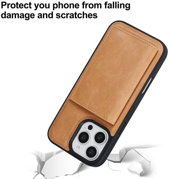 iPhone 16 Plus Hoesjes – Backcover – Afneembare Pasjeshouder – Lichtbruin-Ilumina Benelux