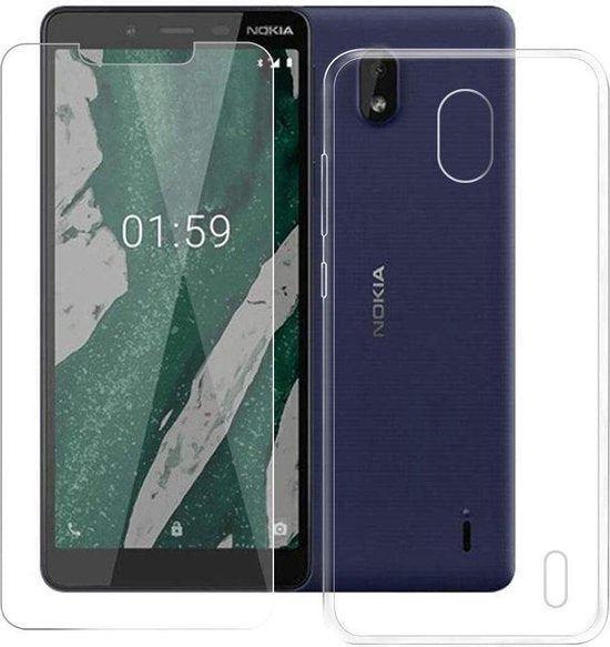 Nokia 1 Plus Hoesjes – Transparante TPU Siliconen Backcover – Soft Case – Inclusief 2x Gehard Glas Screenprotector-Ilumina Benelux