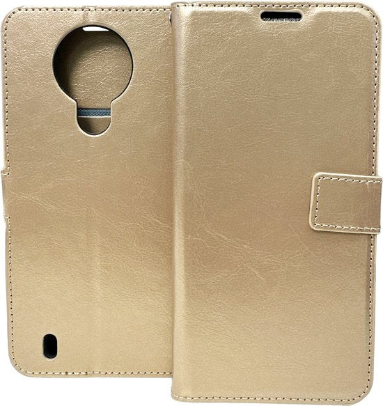 Nokia 1.4 Hoesjes – Bookcase Portemonnee Hoes – Pasjeshouder – Inclusief Screenprotector – Goud-Ilumina Benelux