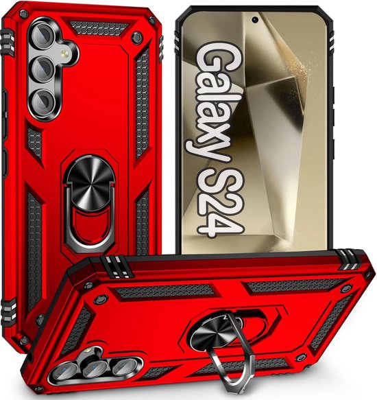 Anti-Shock Hybrid Ring Armor Hoesje Geschikt voor: Samsung Galaxy S24 / Samsung Galaxy S25 - Rood