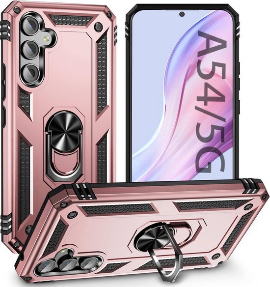 Samsung Galaxy A54 Hoesjes – Anti-Shock Hybride Ring Armor Backcover – Schokbestendig – Roségoud-Ilumina Benelux