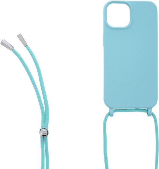 iPhone 14 Plus Hoesjes – Siliconen Backcover met Ketting – TPU – Turquoise-Ilumina Benelux