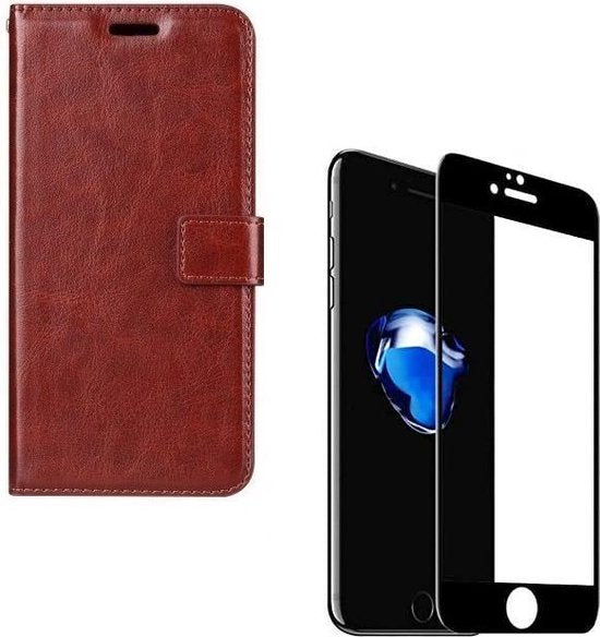 iPhone 7/8 Hoesjes – Bookcase Portemonnee Hoes – Pasjeshouder – Magneetsluiting – Bruin + 2x Full Screenprotector-Ilumina Benelux