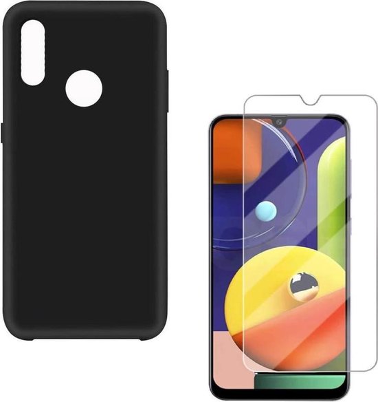 Liquid Silicone hoesje Geschikt voor: Samsung Galaxy A20S Soft Touch Flexible - Zwart + 1x Screenprotector