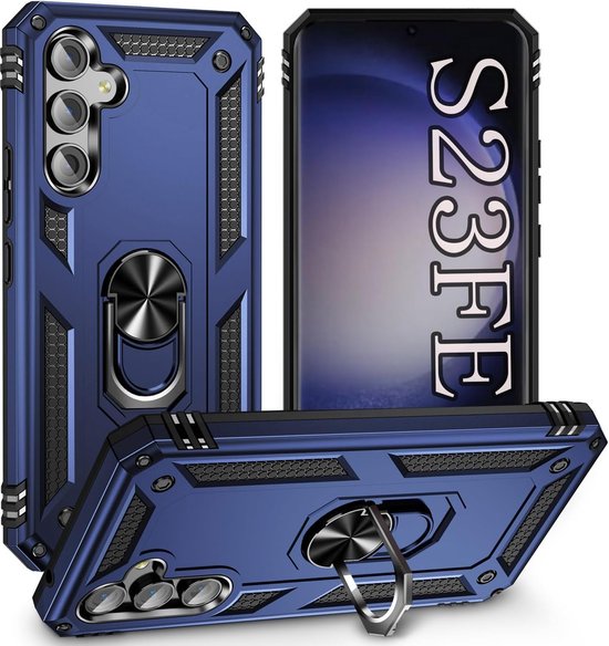 Samsung Galaxy S23 FE Hoesjes – Anti-Shock Hybride Backcover – Ringhouder – Armor Bescherming – Blauw-Ilumina Benelux