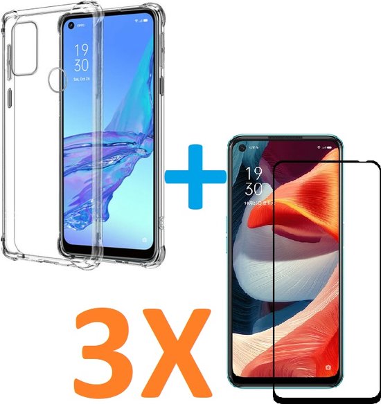 Oppo A53/A53s Hoesjes – Siliconen Backcover Anti-Shock Transparant – 3 Pack Screenprotector – Gehard Glas – Transparant-Ilumina Benelux