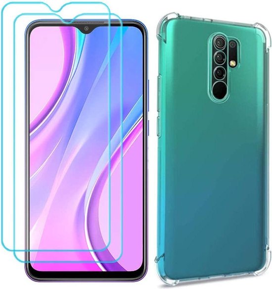 Xiaomi Redmi 9 Hoesjes – Transparante Siliconen Backcover – Schokbestendig – 2x Screenprotector Gehard Glas-Ilumina Benelux