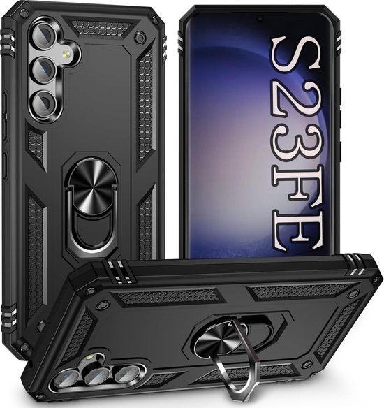 Samsung Galaxy S23 FE Hoesjes – Anti-Shock Hybride Ring Armor Backcover – Schokbestendig – Zwart-Ilumina Benelux