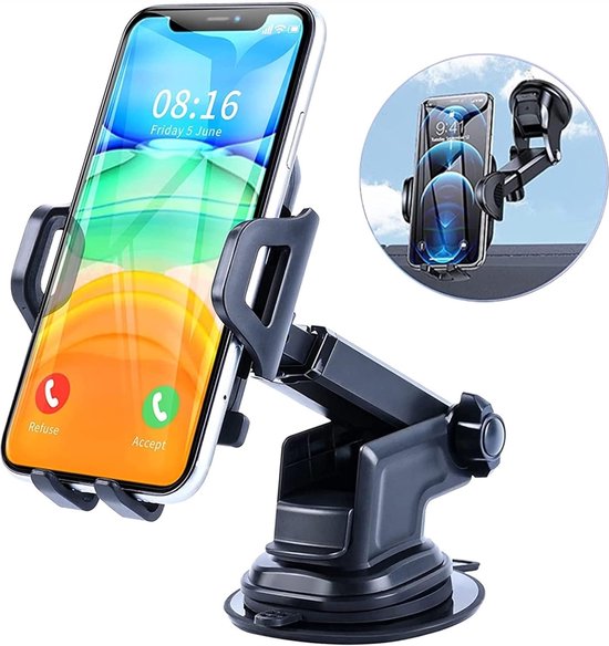 Telefoonhouder auto – 360° draaibaar – Telescopisch met lange paal – Voor luchtrooster – Siliconen zuignap – Grijs-Ilumina Benelux