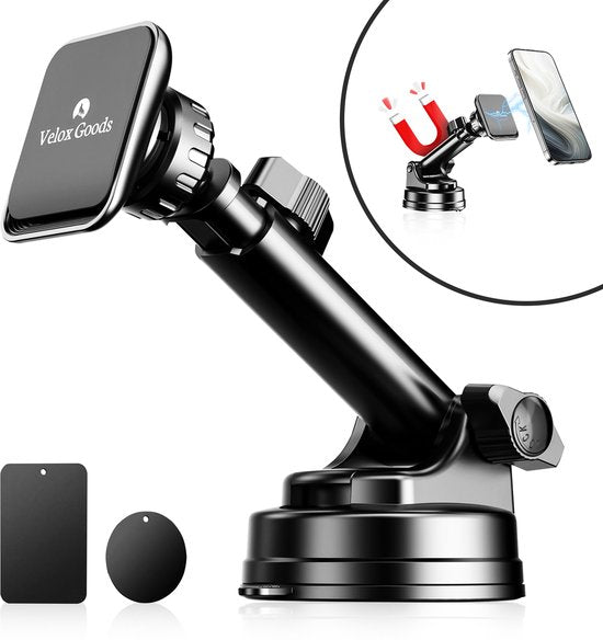Telefoonhouder auto – Magnetisch – Sterke zuignap – Uittrekbare arm – 360° draaibaar – Zwart-Ilumina Benelux