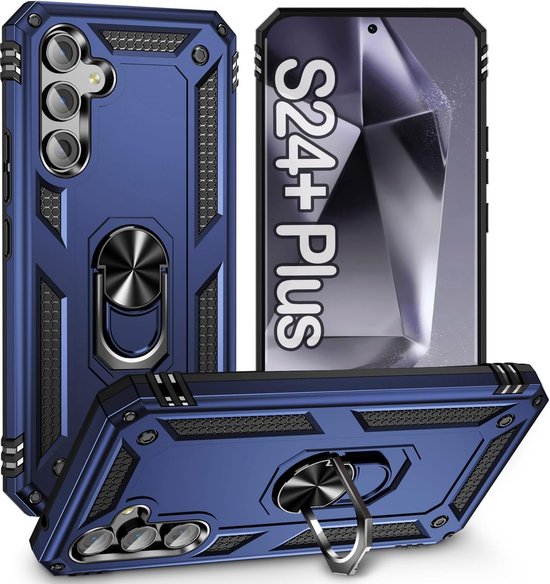 Samsung Galaxy S24 Plus Hoesjes – Anti-Shock Hybride Ring Armor Backcover – Schokbestendig – Blauw-Ilumina Benelux