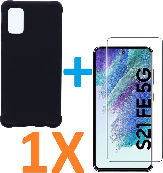 Samsung Galaxy S21 FE Hoesjes – Siliconen Backcover – Schokbestendig – Inclusief Glazen Screenprotector – Zwart-Ilumina Benelux